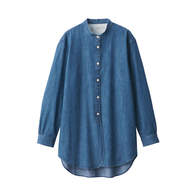 Women's Washed Denim Stand Collar Long Sleeve Shirt