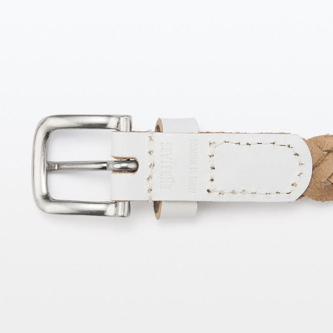 Vegetable Tanned  Leather Slim Mesh Belt