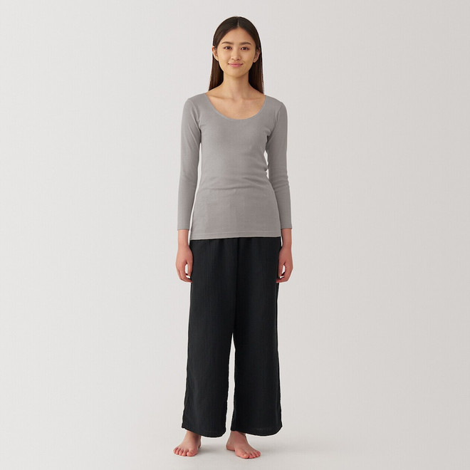 Women's Thin Cotton U Neck Long Sleeve T‐shirt
