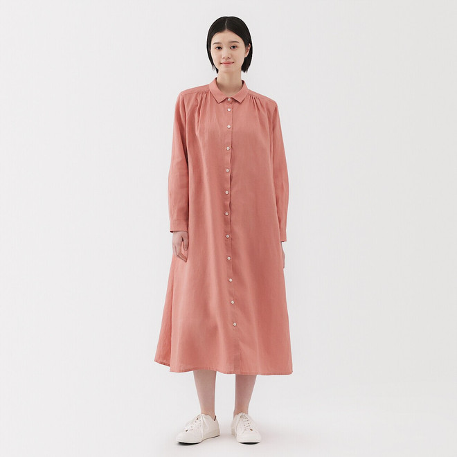 Women's Linen Long Sleeve Midi Dress