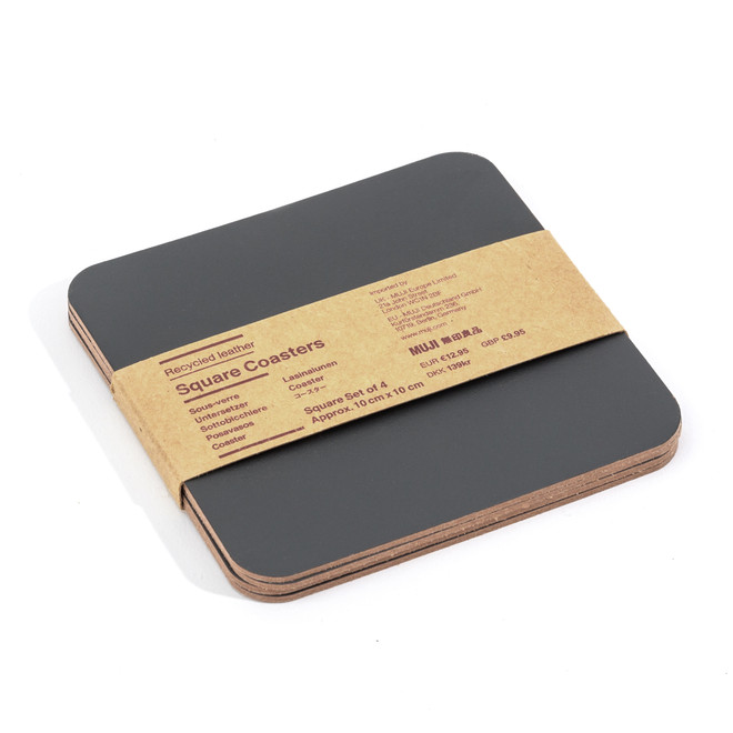 Recycled Leather Rectangular Coasters ‐ Set of 4, Graphite