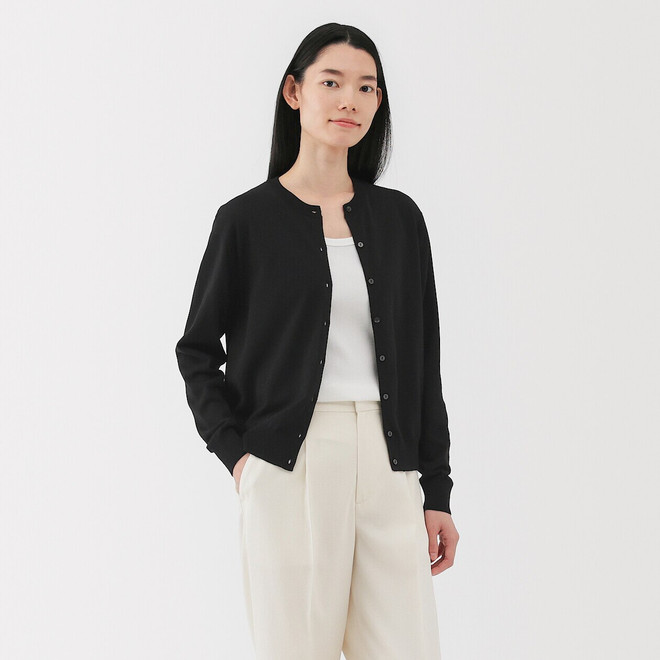 Women's High‐Twist Cotton Crew Neck Cardigan