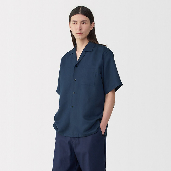 Men's Linen and Silk Cuban Collar Short Sleeve Shirt