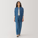 Women's Washed Denim Stand Collar Long Sleeve Shirt