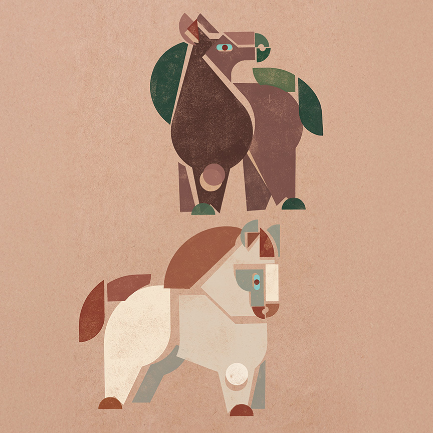 Ilustrações de cavalos do Ano Novo Lunar