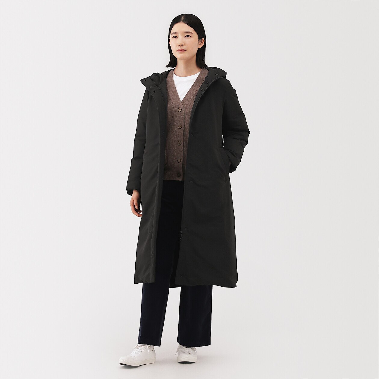Women's Water‐Repellent Down Long Hooded Coat
