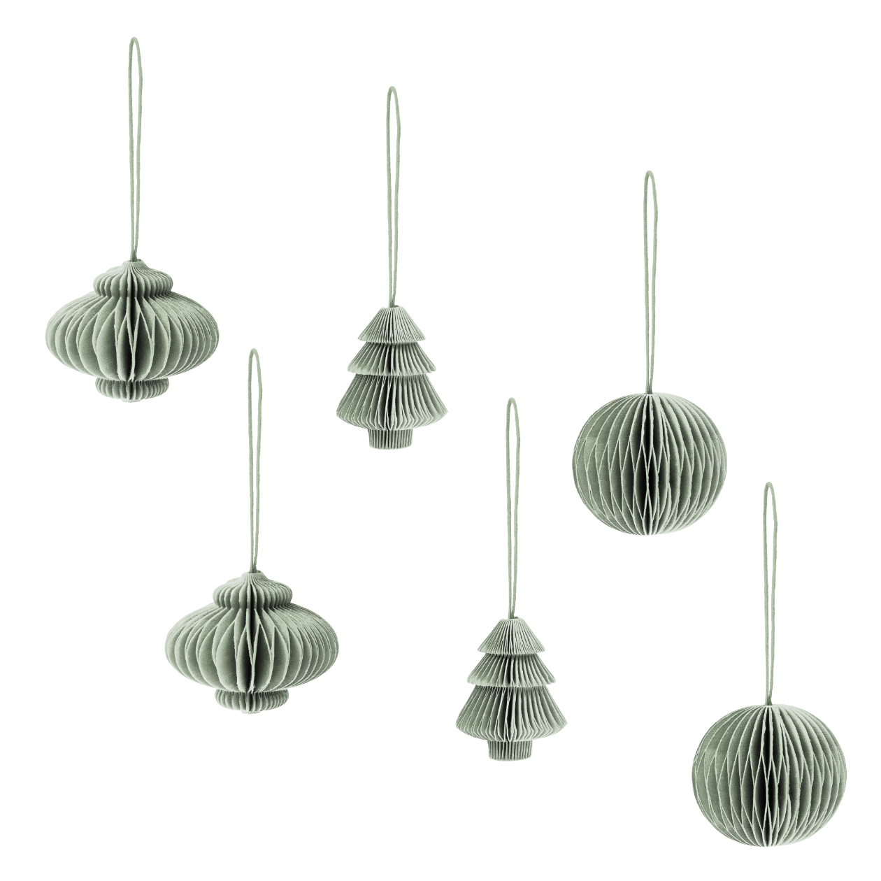 Recycled Cotton Honeycomb Decorations - Pack of 6, green