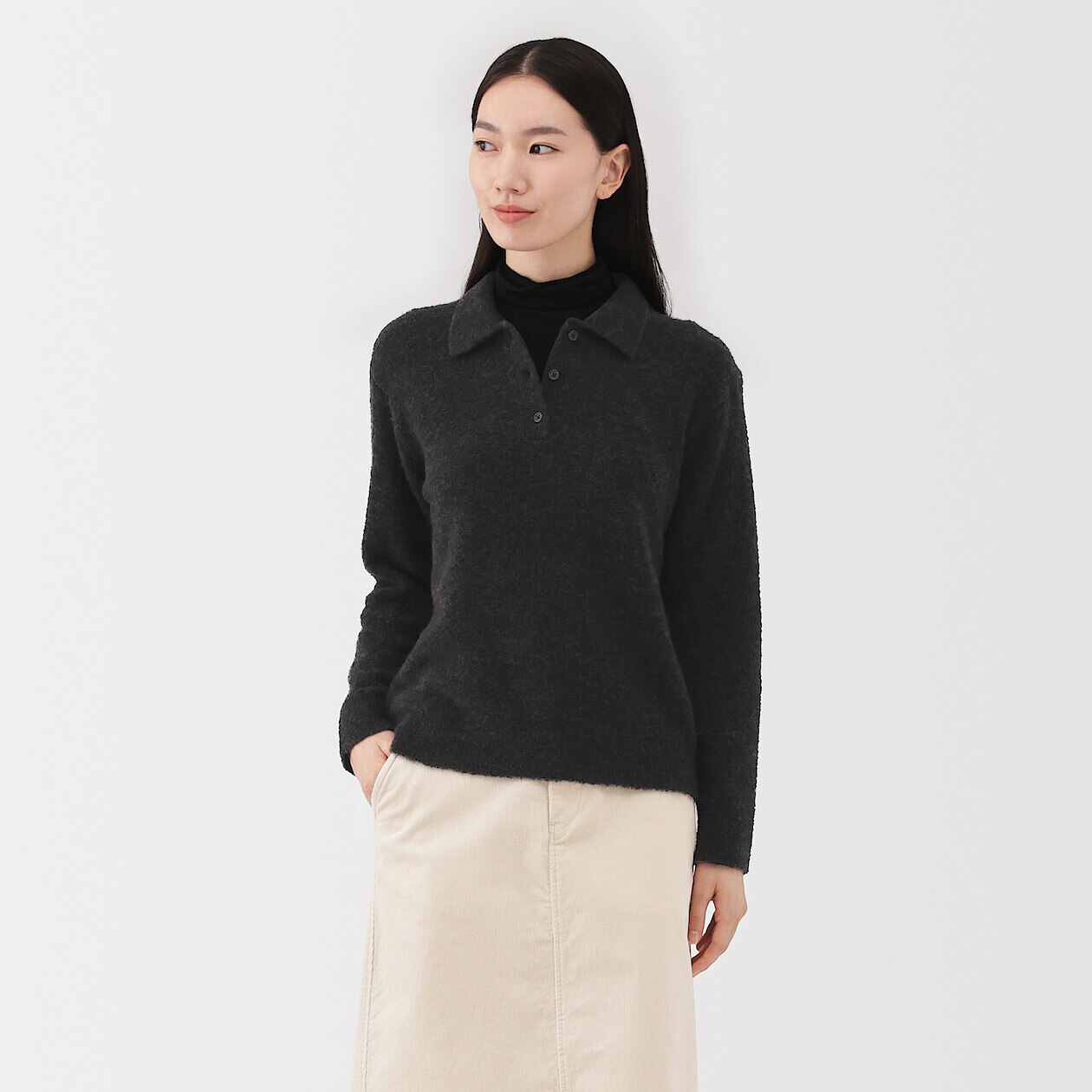 Women's Wool Blend Bouclé Polo Jumper