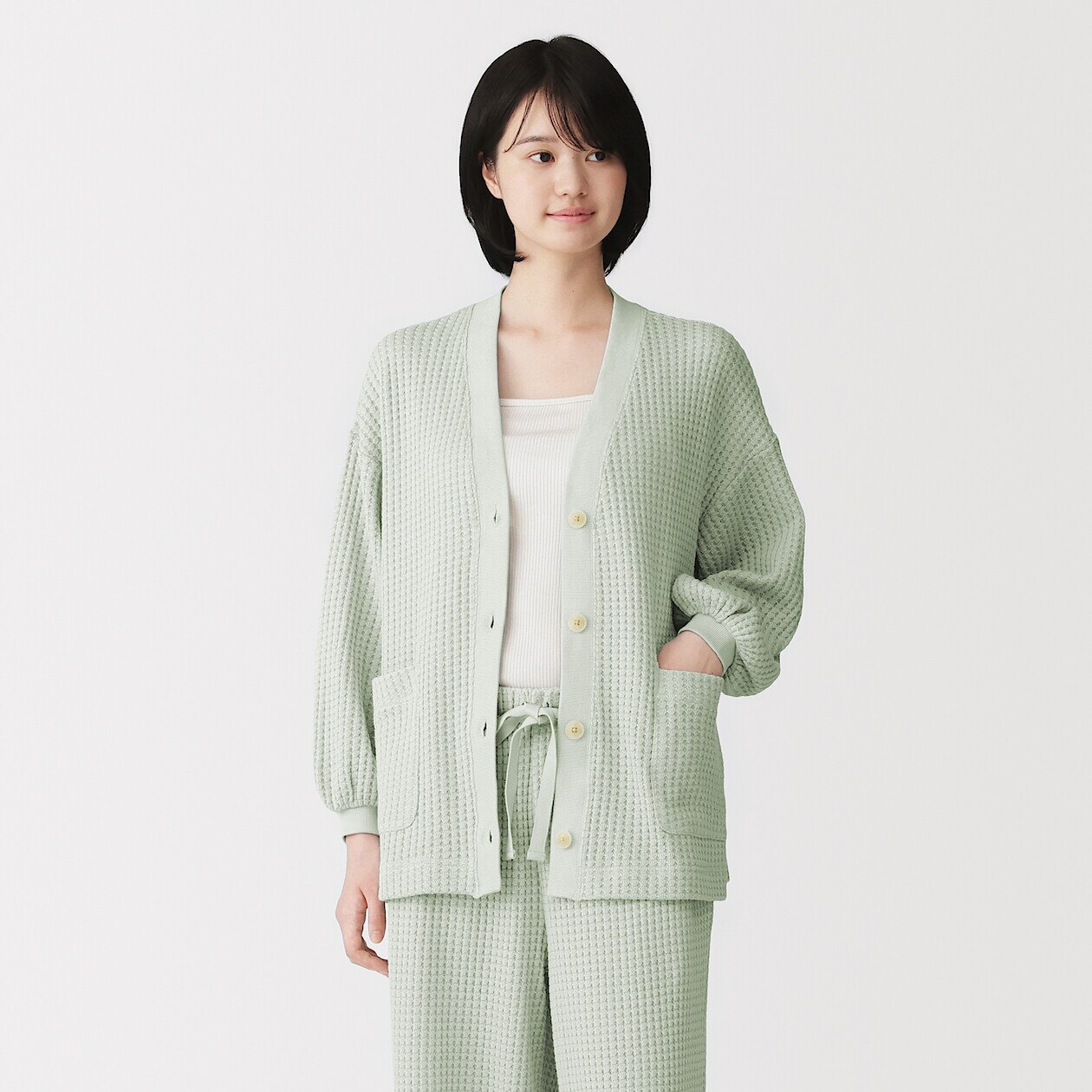 Women's Waffle V Neck Cardigan