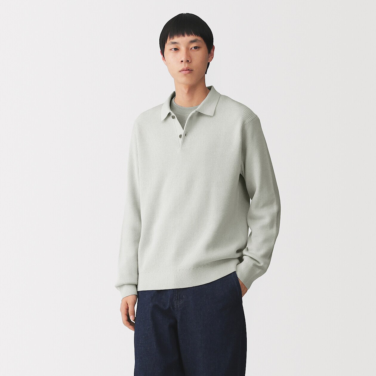 Men's Cotton Blend Ribbed Polo Jumper