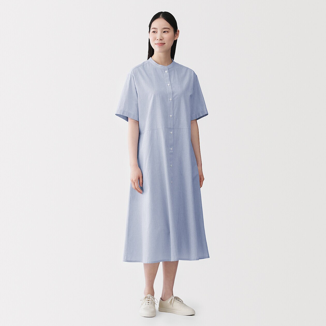 Women's Organic Cotton Cool Touch Stand Collar Shirt Dress