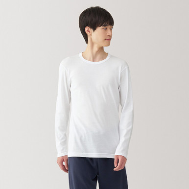 Muji Men's White | Thin Cotton Crew Neck Long Sleeve T‐Shirt Xl
