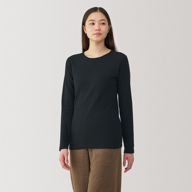 Muji Women's Ivory | Warm Cotton And Wool Crew Neck Long Sleeve T‐Shirt S