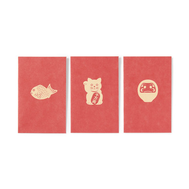 Muji Red | Bamboo Paper Small Envelopes With Lucky Charm Designs - One Size