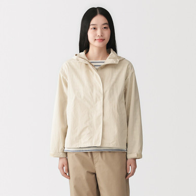 Muji Women's Dark Navy | Water-Repellent Packable Hooded Jacket Xs