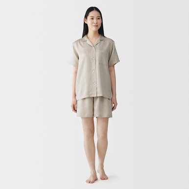 Muji Women's Dark Navy | ’S Lyocell Satin Short Sleeve Pyjama Set Xs