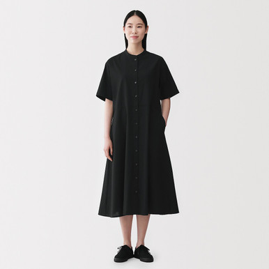 MUJI | Women's Organic Cotton Cool Touch Stand Collar Shirt Dress