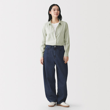 Muji Women's Light Pink Stripes | Washed Broad Cotton Shirt M