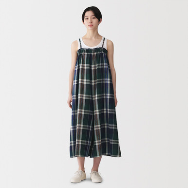 MUJI | Women's Organic Cotton Madras Check Jumpsuit