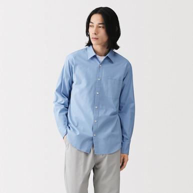 Muji Men's Smoky Blue | Washed Broad Cotton Long Sleeve Shirt Xs
