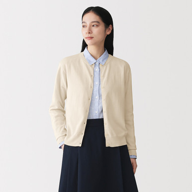 Muji Women's Off White | Organic Cotton High Twist Crew Neck Cardigan M