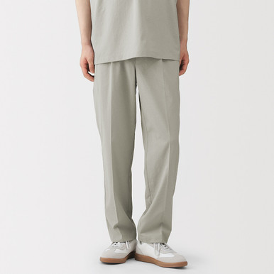 Muji Men's Grey | Stretch Seersucker Pleated Tapered Leg Trousers Xs