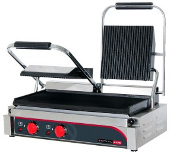 Anvil TSS3000 15 AMP DOUBLE PANINI PRESS -RIBBED TOP/FLAT BOTTOM PLATE.