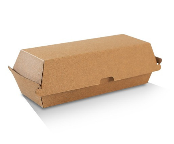 Hot Dog Box/Brown Corrugated Kraft/Plain 208x70x75mm - Box of 200