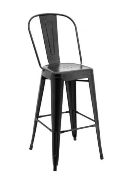 Tall Replica Tolix Stool with High Back in Matte Black