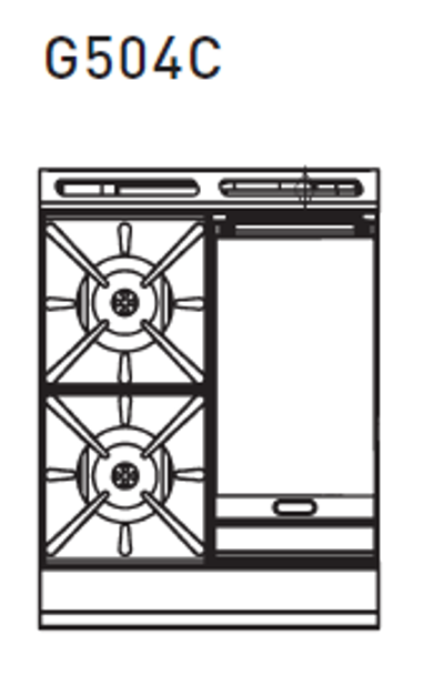 Blue Seal G504C GAS RANGE STATIC OVEN 2 BURNERS + 300mm GRIDDLE.