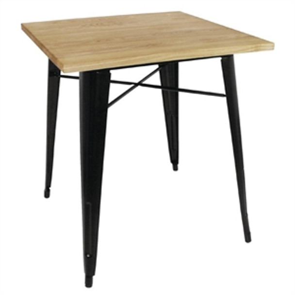GM631 - Black Square Steel Bistro Table with Wooden Top 700mm