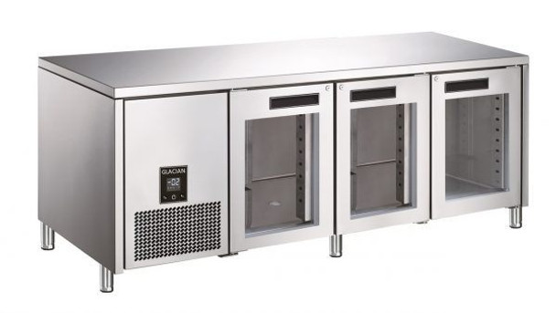 Glacian - BCG62350 - Slimline 660mm Deep 4 Door Glass Under bench Fridge.