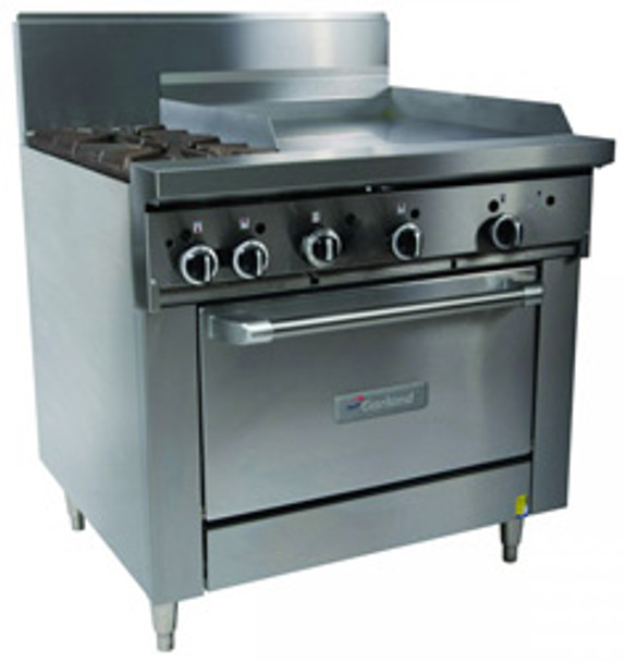 GARLAND GFE36-2G24C Restaurant Series Gas 2 Open Top Burners 600mm Griddle Convection Oven Electronic Ignition.