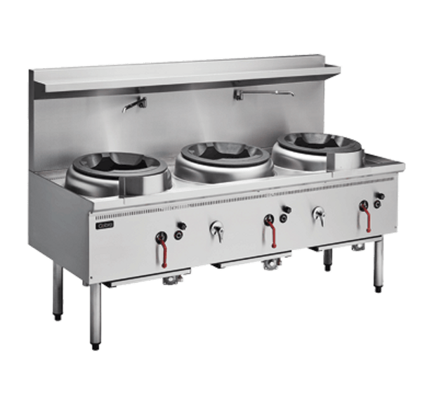 Cobra - CW3H-CCC - Gas Waterless Three Hole Wok With Chimney Burners.