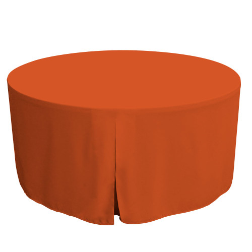 Tablevogue is a fitted table cover or custom-sized table cloth. This fitted table cloth is a solid Orange table cloth, or as we call it table cover, is designed to fit a standard 60-inch round folding table.  Great for tailgating if you root for Clemson Tennessee Cleveland or more.

Made from 100% woven polyester 300 thread count fabric. Stitched edges create a custom look while to-the-floor coverage neatly disguises table legs. This table cloth cover makes outdoor entertaining and buffet style service a breeze! 

Our custom fitted table cloth can be screen-printed or embroidered to match your brand.

Dimensions: 29" high x 60" diameter, fits a standard 60-inch round folding table.

Care Instructions: 100% Polyester, Machine wash warm, tumble dry low. Patented Soil-Release Feature allows laundering at 120-degree water temp (as opposed to 160-degrees) - reducing rejects, providing a longer shelf life, conserving energy, and saving money. 

More Info: Tablevogue offers a variety of table cloths including a card table covers, round table covers, banquet table covers, square table covers and rectangle table covers. Tablevogue fitted table covers are made to fit standard folding tables.

