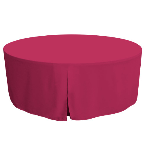 Tablevogue is a fitted table cover or custom-sized table cloth. This fitted table cloth is a solid Fuchsia table cloth, or as we call it table cover, is designed to fit a standard 72-inch round folding table.

Made from 100% woven polyester 300 thread count fabric. Stitched edges create a custom look while to-the-floor coverage neatly disguises table legs. This table cloth cover makes outdoor entertaining and buffet style service a breeze! 

Our custom fitted table cloth can be screen printed or embroidered to match your brand.

Dimensions: 29" high x 72" diameter, fits a standard 72-inch round folding table.

Care Instructions: 100% Polyester, Machine wash warm, tumble dry low. Patented Soil-Release Feature allows laundering at 120 degree water temp (as opposed to 160 degrees) - reducing rejects, providing a longer shelf life, conserving energy, and saving money. 

More Info: Tablevogue offers a variety of table cloths including a card table covers, round table covers, banquet table covers, square table covers and rectangle table covers. Tablevogue fitted table covers are made to fit standard folding tables.