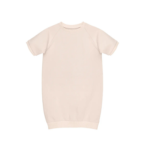 Little Hedonist organic oversized 3/4 sweatdress with short sleeves, in a slight pink tint