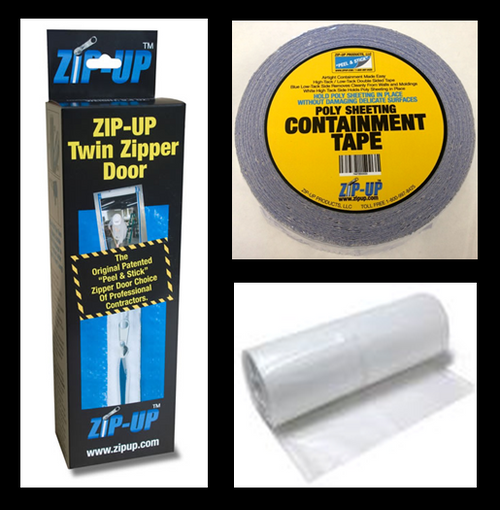 12 Door zipper door package, includes 4 mil, 4' x 100' plastic sheeting, containment tape, and Zip-Up Zippers From LeadPaintEPAsupplies.com
