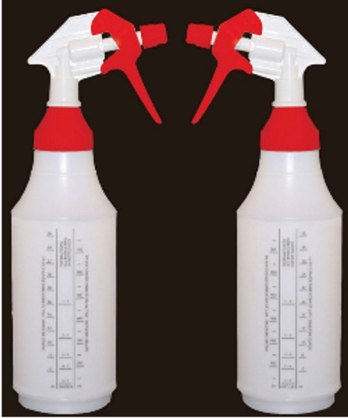 32oz reusable spray bottle with wide mouth top.  Tip will adjust to stream or a spray. 2 bottle package