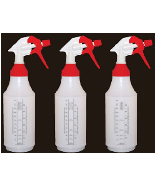 32oz reusable spray bottle with wide mouth top.  Tip will adjust to stream or a spray. 3 bottle package