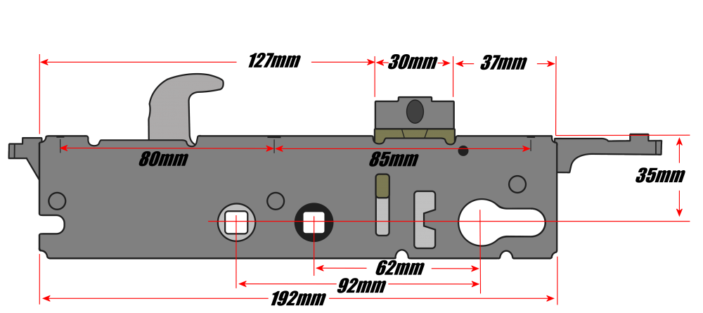Yale G2000 Replacement Door Lock Gearbox Centre Case 35mm Technical Details
