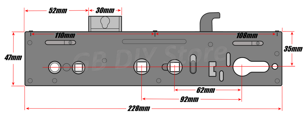 Yale Lockmaster Gearbox Door Lock Centre Case Replacement 35mm Backset Technical Details