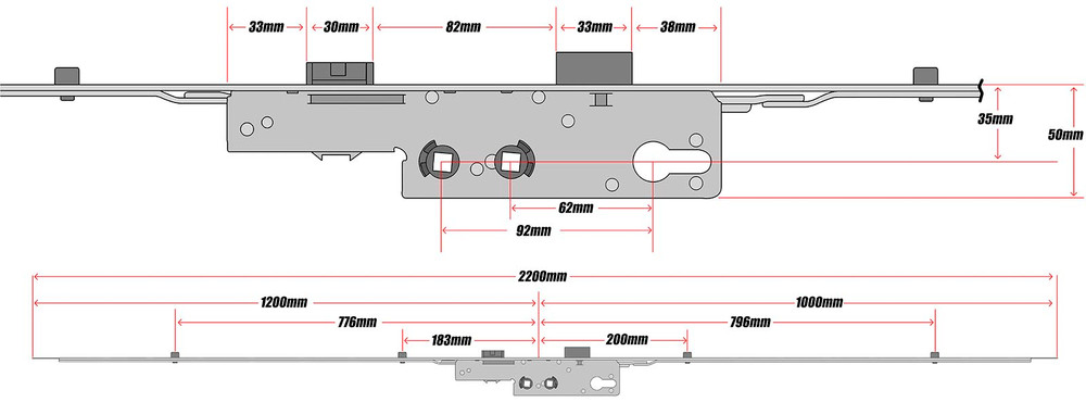 Avocet Trivalent 4 Roller Multipoint Door Lock Mechanism 35mm Technical Details