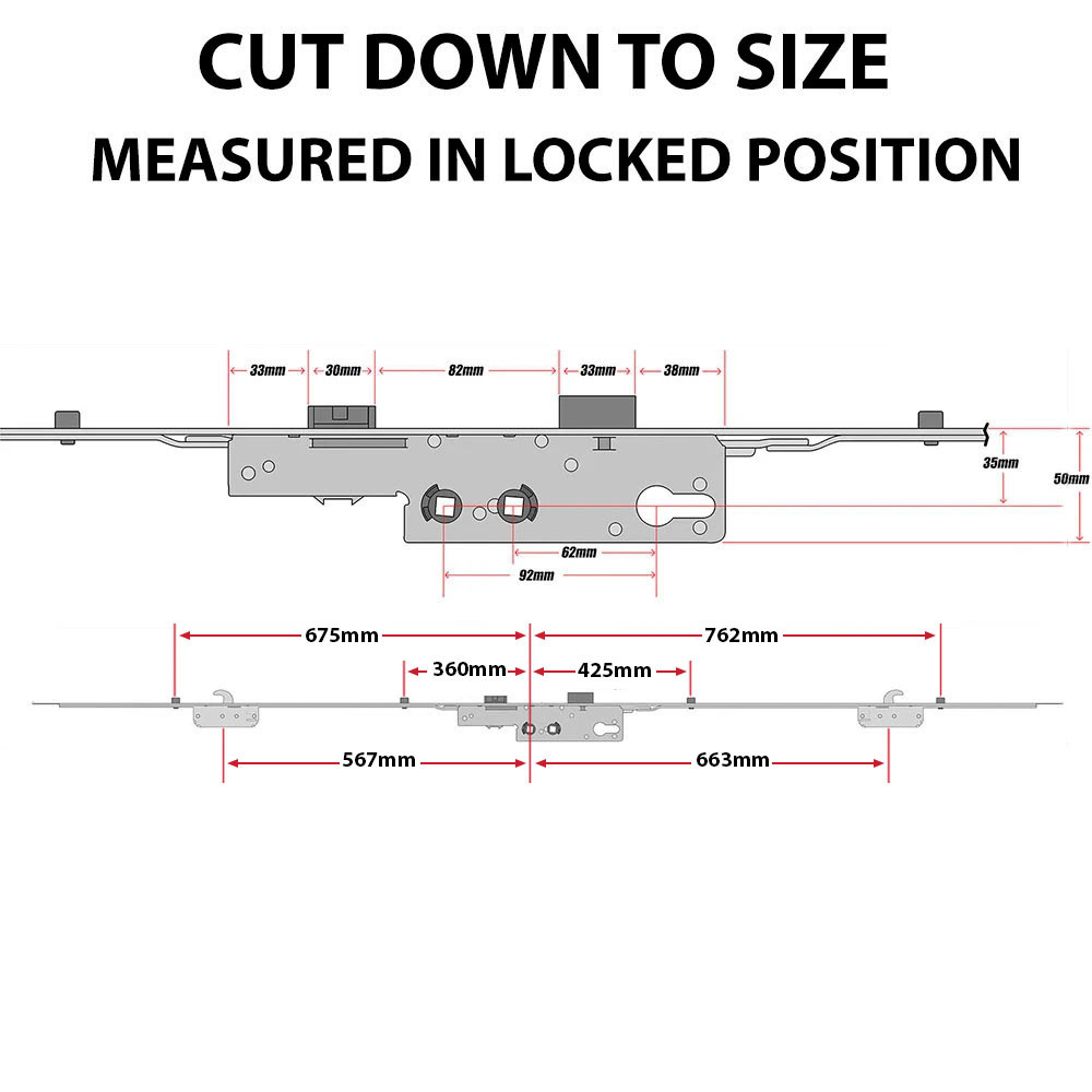 Avocet 2 Hook 4 Roller Multipoint Door Lock Mechanism 35mm Trivalent Technical Details
