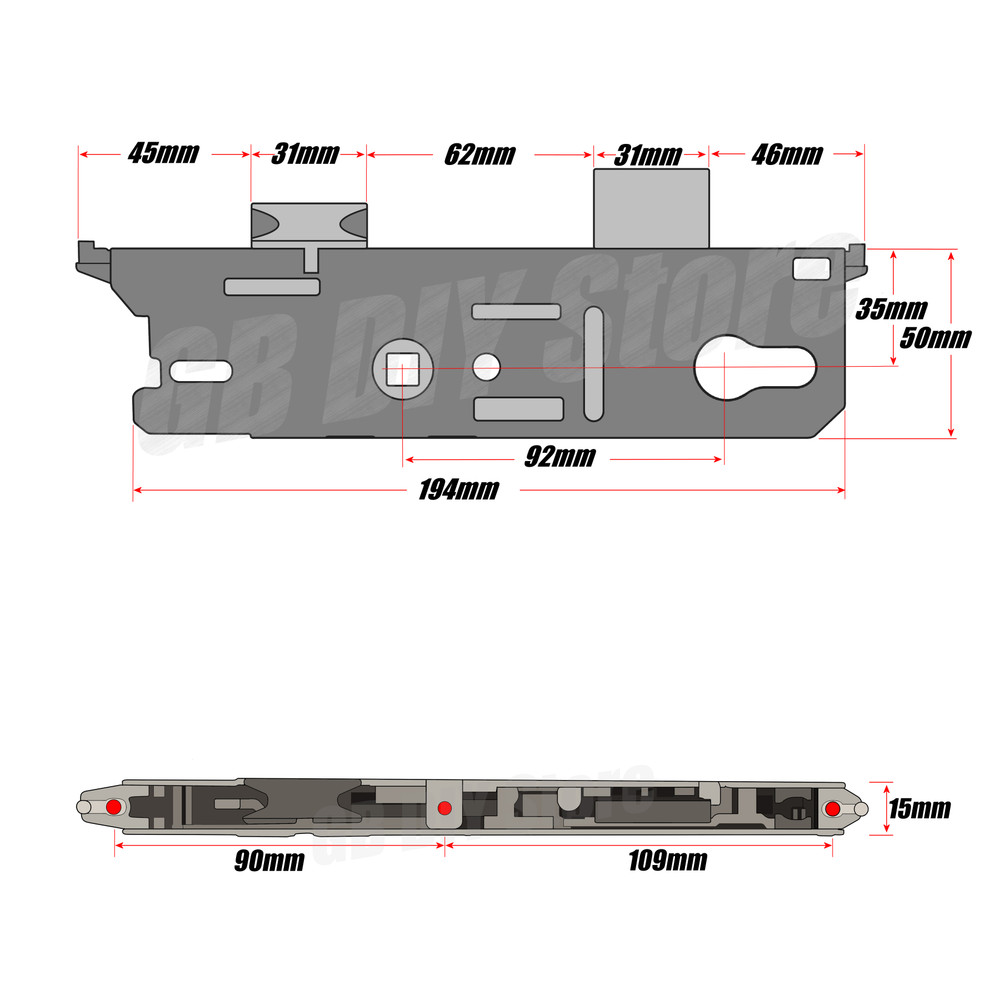 Fuhr Replacement Door Lock Gearbox Centre Case 35mm Technical Details