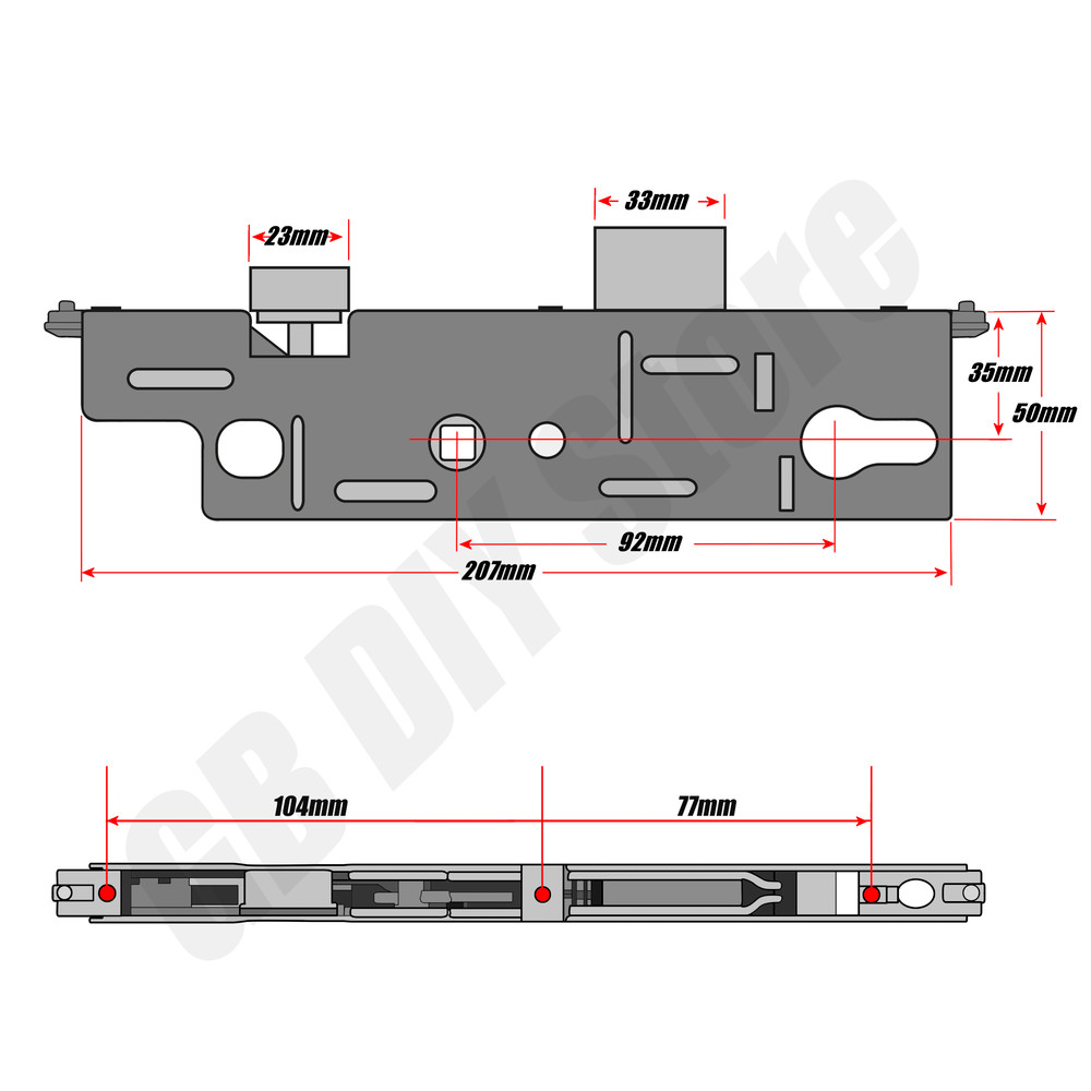 GU Old Style Replacement Door Lock Gearbox Centre Case 35mm