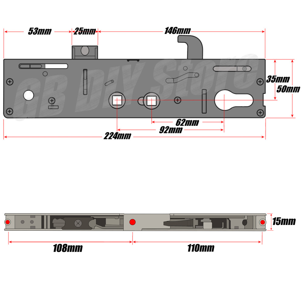 Kenrick Excalibur Double Spindle Replacement Door Lock Gearbox Centre Case 35mm Technical Details