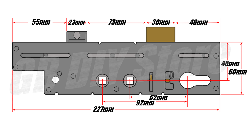 Fullex Crimebeater 45mm Double Spindle Replacement Door Lock Gearbox Centre Case 45mm Technical Details