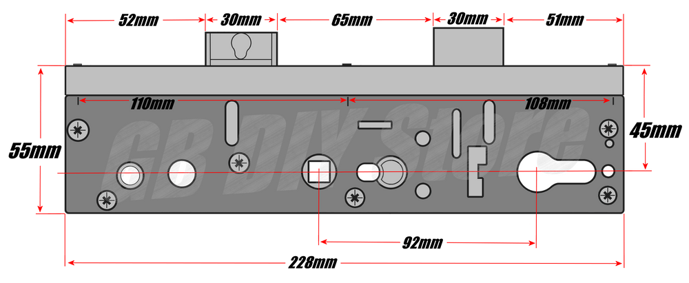 Lockmaster Single Spindle Door Lock Gearbox 45mm Technical Details