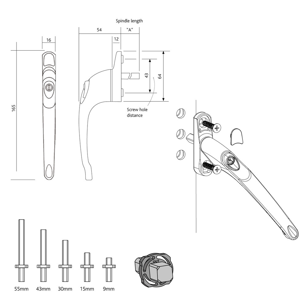 ERA Universal Window Handle Inline Espag Handle Multi-Spindle